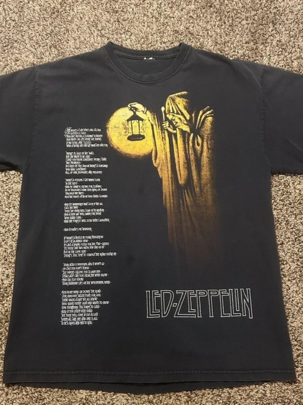 Y2K Led Zeppelin Grim Reaper Mens M Black Graphic T-Shirt Rock Band Vintage